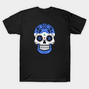 Nicaraguan Flag Sugar Skull with Roses T-Shirt